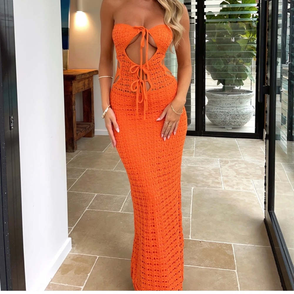 Orange crochet cutout maxi dress - Size small